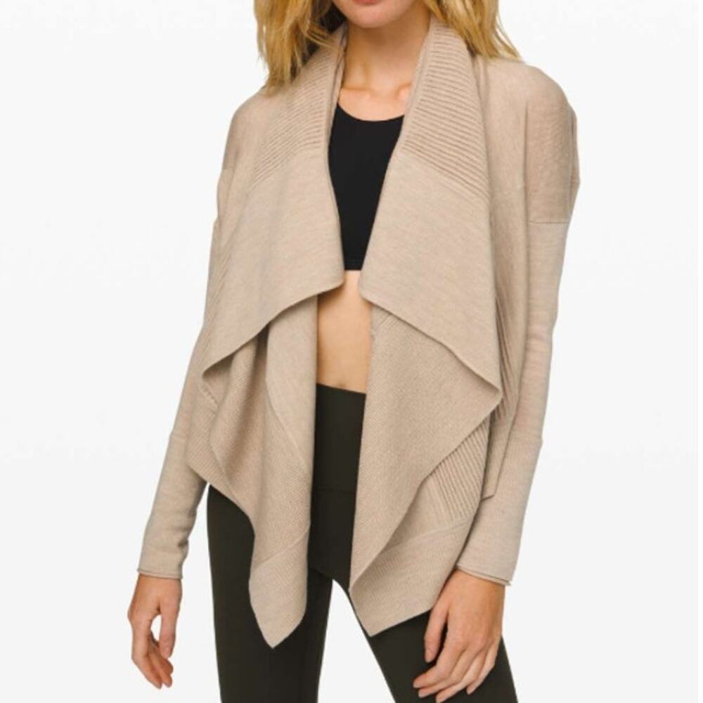 Lululemon Sit In Lotus Wrap II S M Cardigan Sandlot Tan Merino Wool Convertible